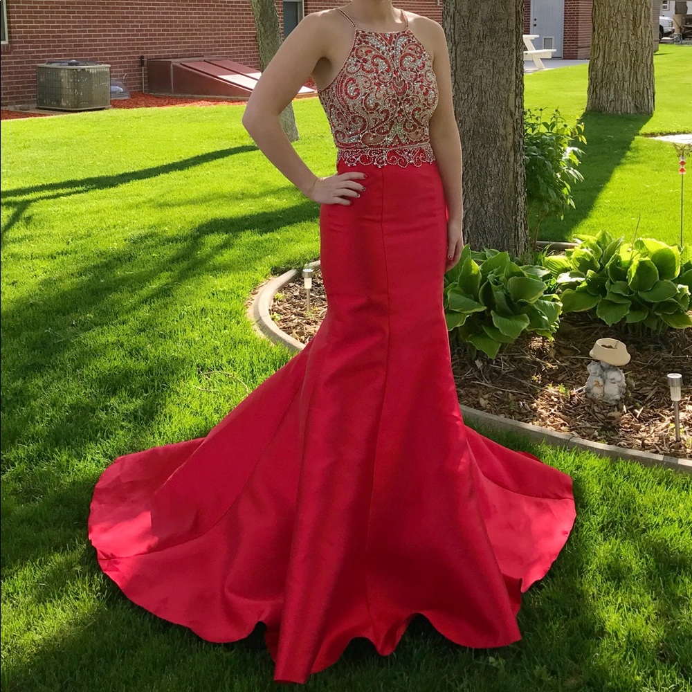 Red Two Piece Prom Dress